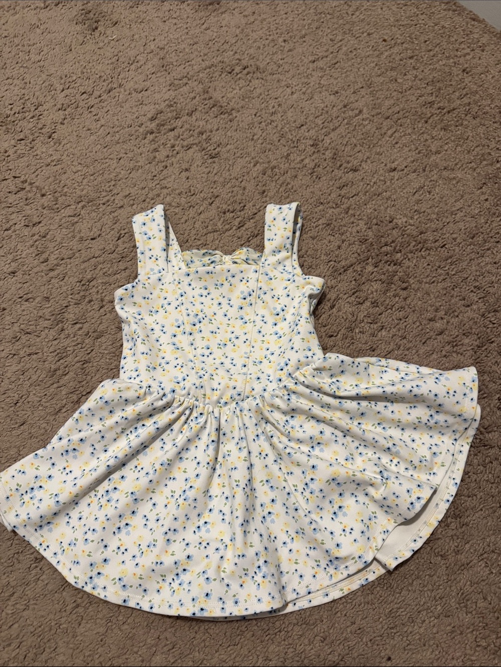 Classic Floral Sundress for Kids - White with Yellow & Blue Flowers